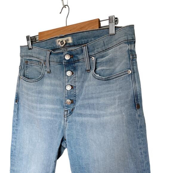 Madewell High Rise Skinny Button Fly Distressed Ankle Crop Jean Light Blue 31 - Picture 4 of 13